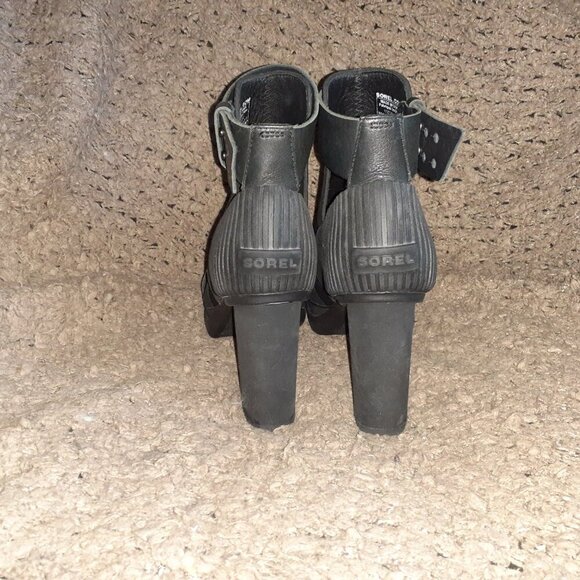 SOREL-Medina-Open Toe/Boot-Black Leather/Rubber/Nylon-Block Heel-Sz8.5-Near Mint - Picture 5 of 7